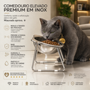 Comedouro Bebedouro Tigela Elevado Inclinado Ergonômico Regulável Removível Inox para Gato Gatomaníacas