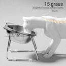 Comedouro Bebedouro Tigela Elevado Inclinado Ergonômico Regulável Removível Inox para Gato Gatomaníacas